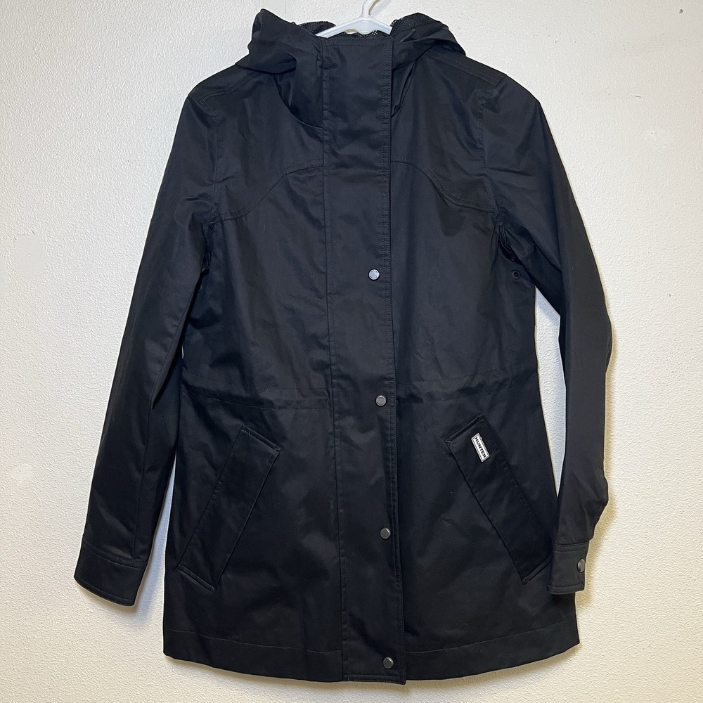 HUNTER Women's Black XS Adela Cotton Canvas Hooded Adjustable Rain Jacket GUC